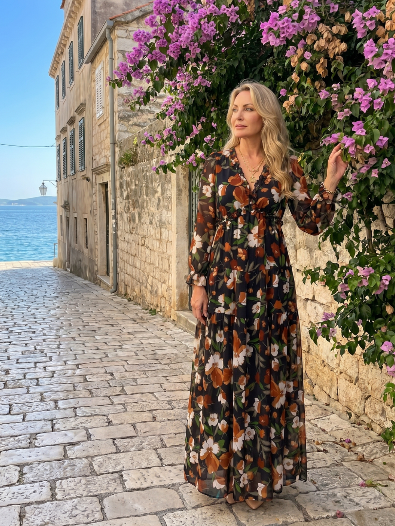NORIA | Vestido largo de manga larga con estampado floral