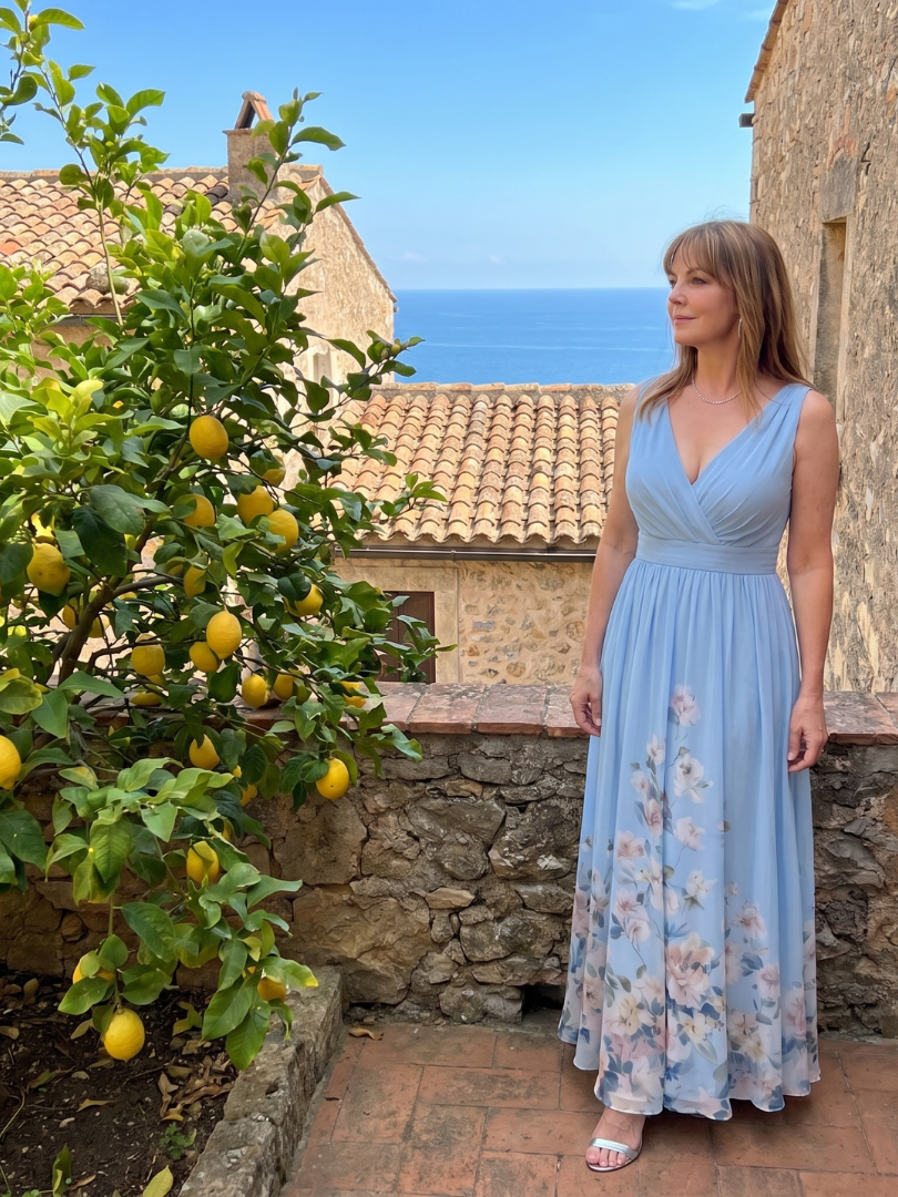 NORIA | Vestido de largo medio sin mangas con escote en V y bajo floral