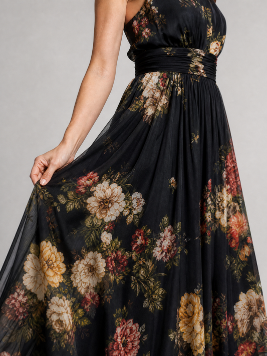 NORIA | Vestido de largo medio floral con escote al cuello