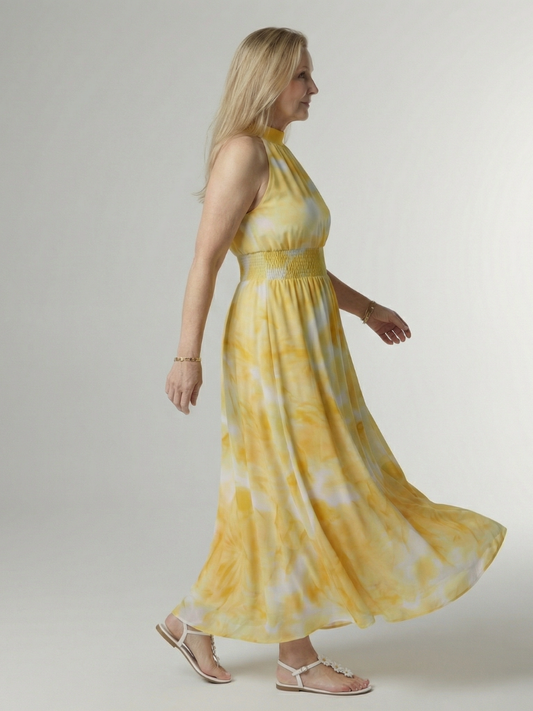 NORIA | Vestido de largo medio fruncido con escote al cuello