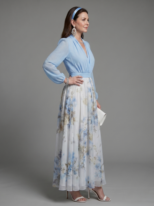 NORIA | Vestido largo floral con escote en V semitransparente