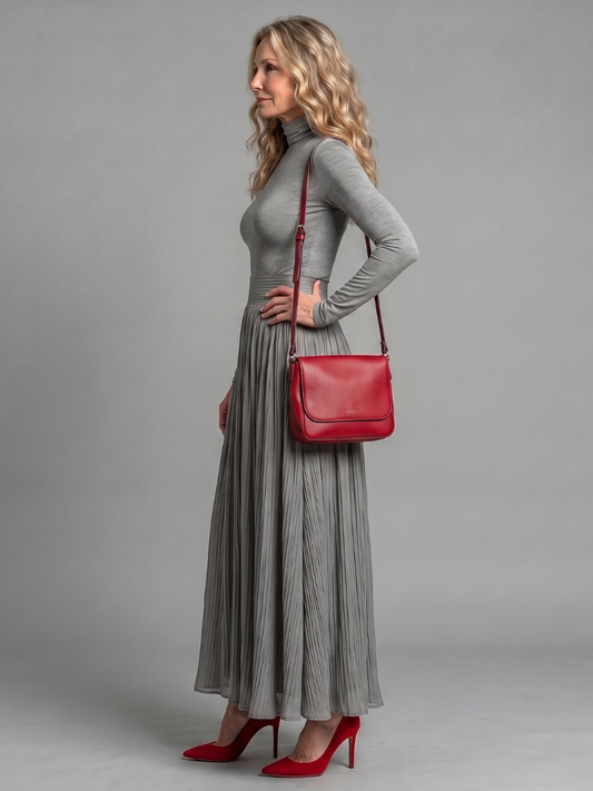 NORIA | Vestido de largo medio de cuello alto y manga larga con cintura marcada