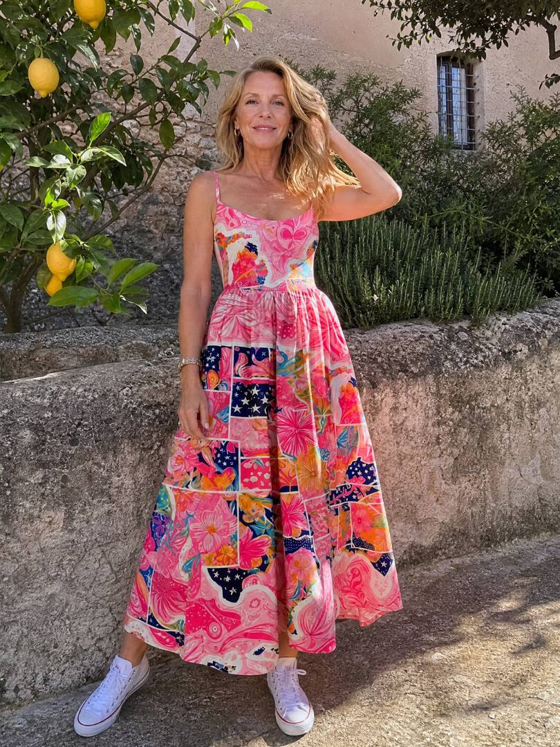 NORIA | Vestido de largo medio con estampado floral de retales