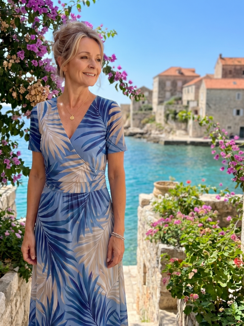 NORIA | Vestido de largo medio de manga corta con estampado floral