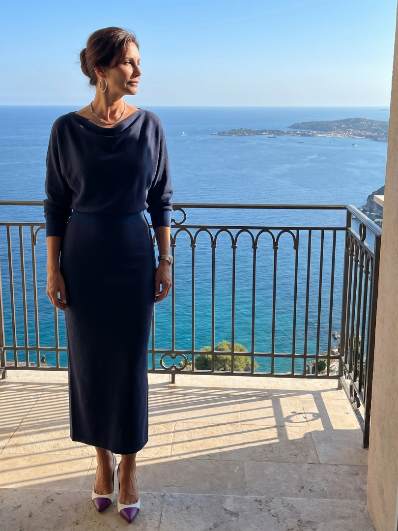 NORIA | Vestido de largo medio entallado con escote drapeado