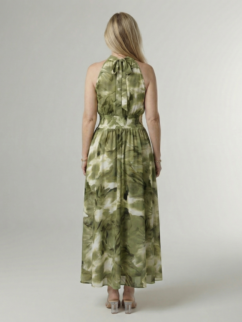 NORIA | Vestido de largo medio fruncido con escote al cuello