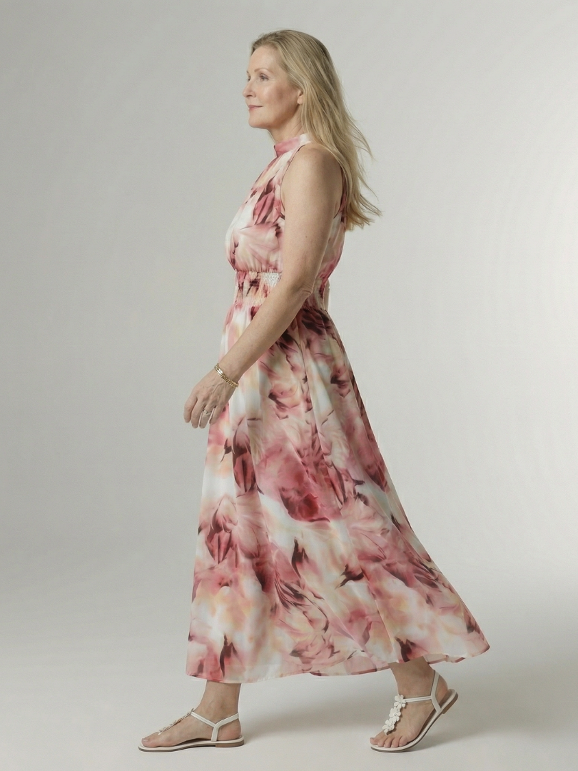 NORIA | Vestido de largo medio fruncido con escote al cuello