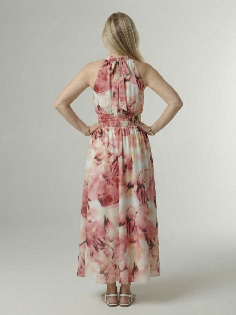 NORIA | Vestido de largo medio fruncido con escote al cuello