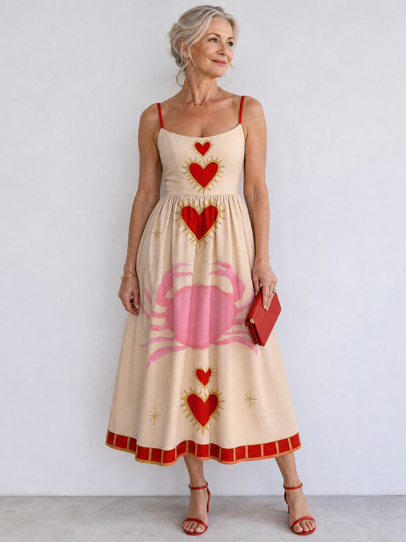 NORIA | Vestido de largo medio sin mangas con estampado de corazones
