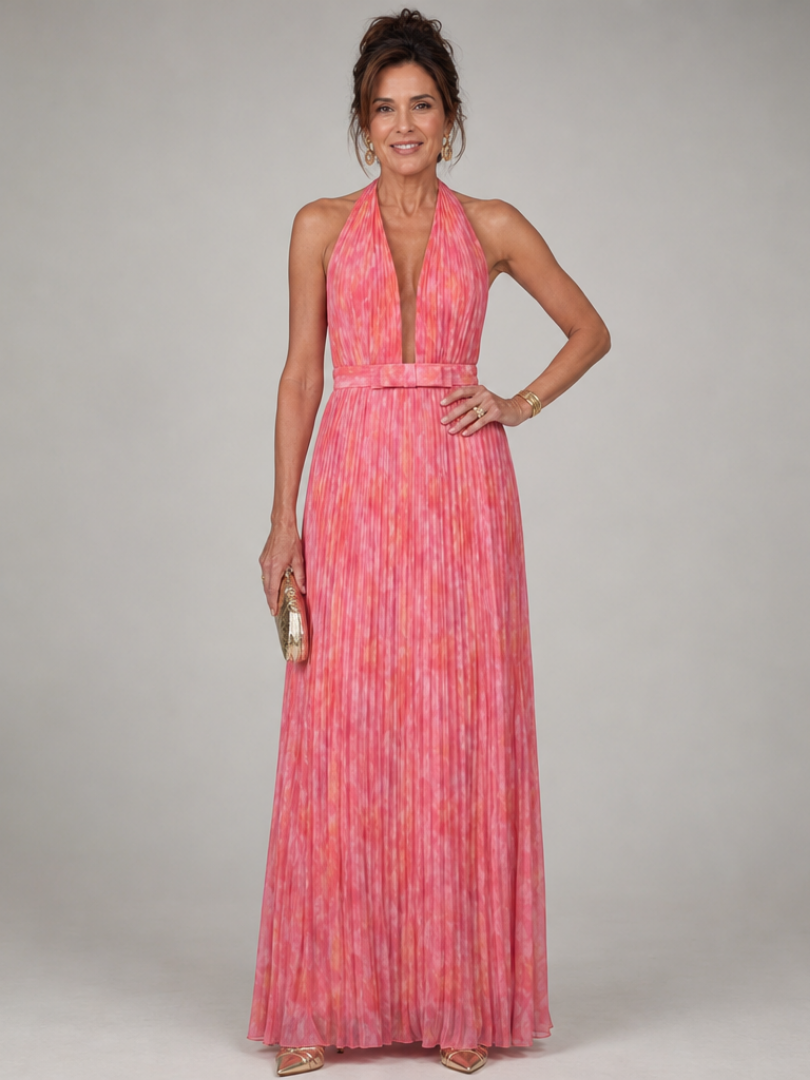 NORIA | Vestido largo plisado con escote al cuello