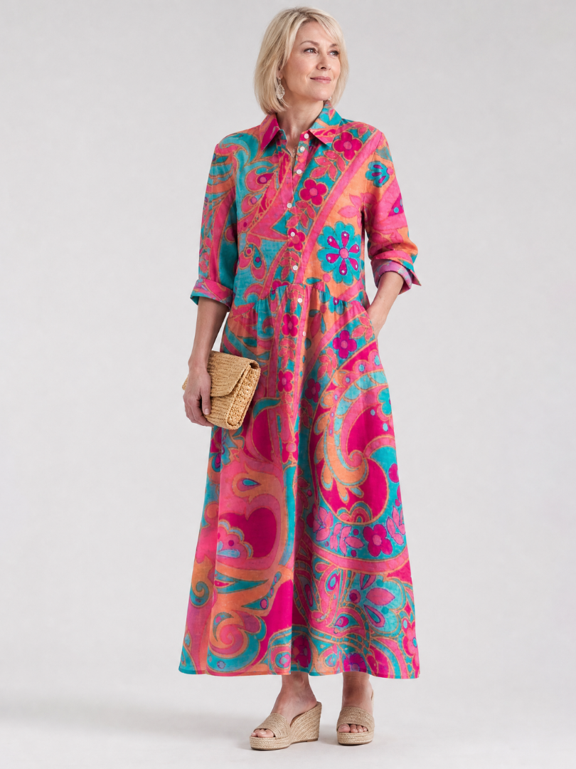 NORIA | Vestido de largo medio estampado con cuello y botones