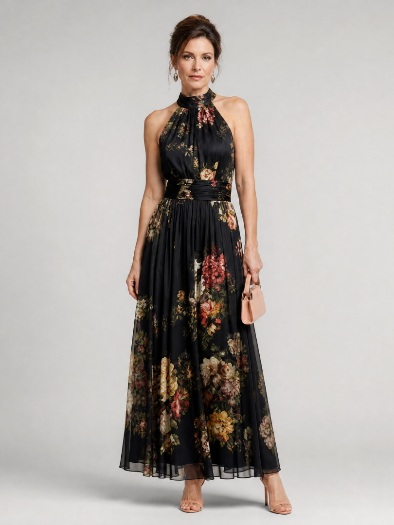 NORIA | Vestido de largo medio floral con escote al cuello
