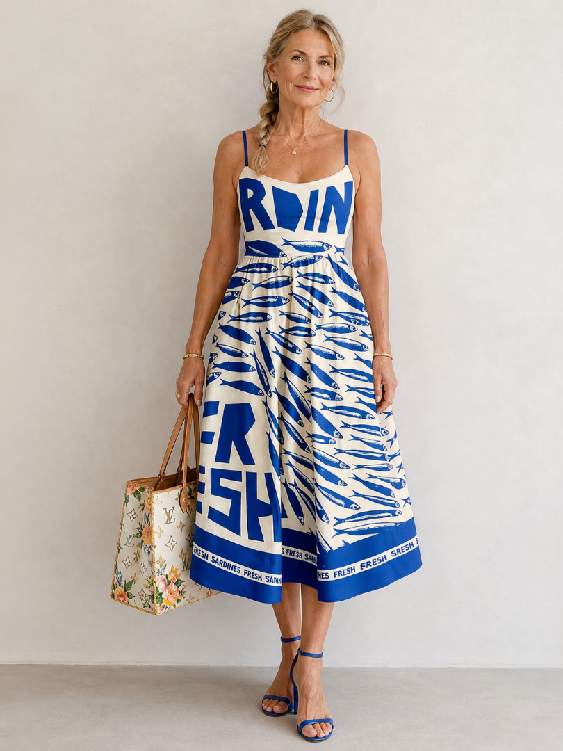 NORIA | Vestido de largo medio estampado con motivos de peces