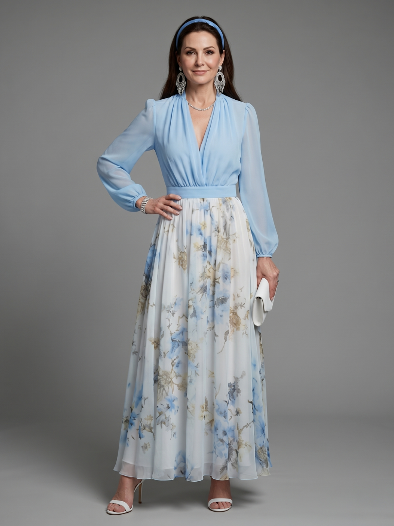 NORIA | Vestido largo floral con escote en V semitransparente