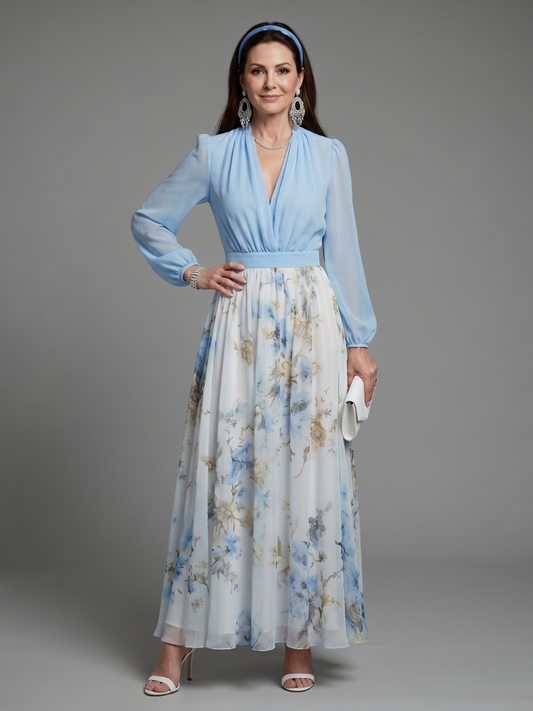 NORIA | Vestido largo floral con escote en V semitransparente