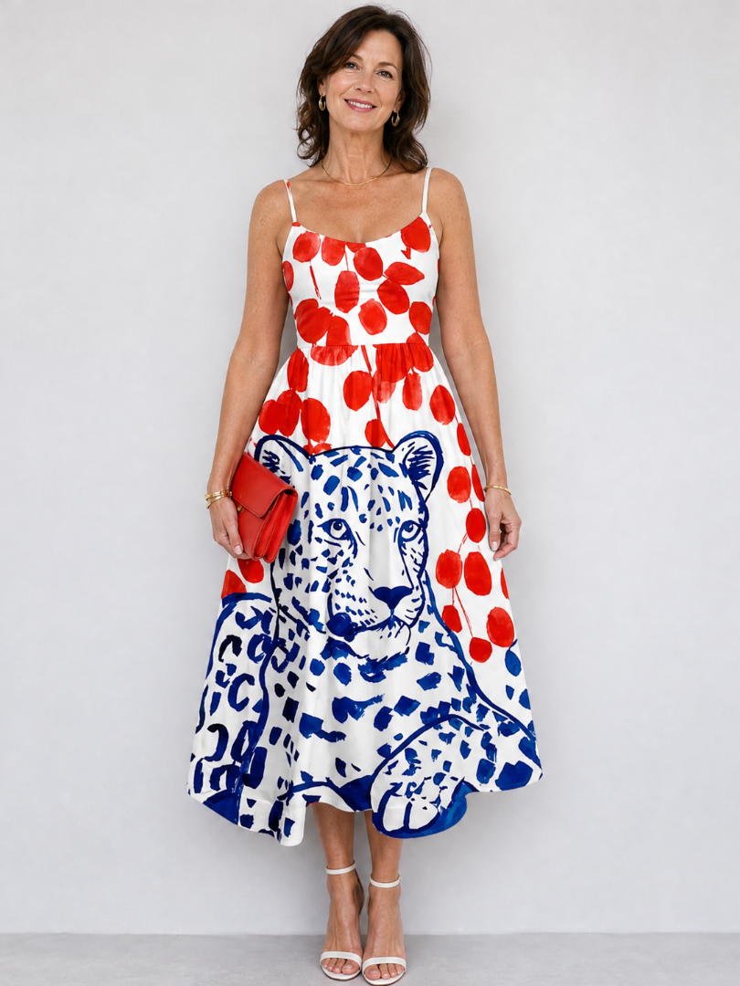NORIA | Vestido de largo medio con estampado de leopardo