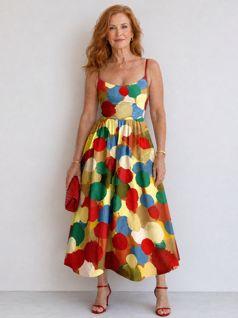 NORIA | Vestido de largo medio con estampado de lunares