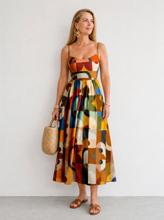 NORIA | Vestido de largo medio con estampado geométrico