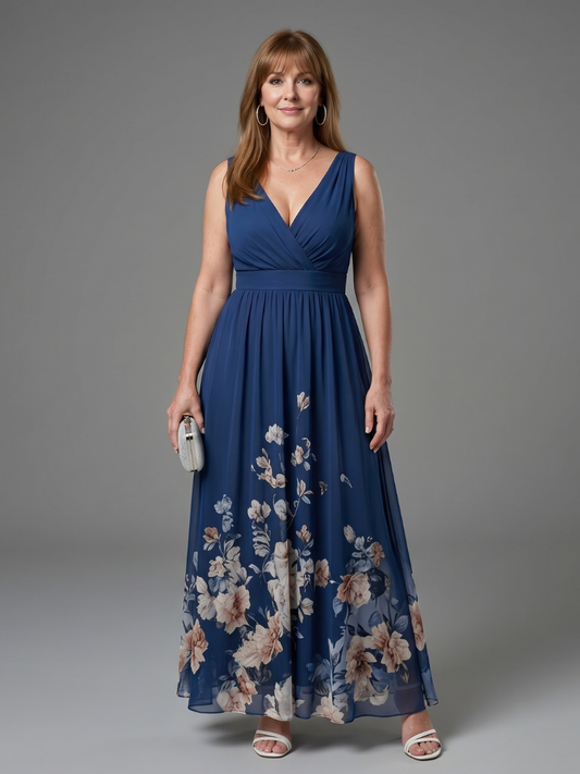 NORIA | Vestido de largo medio sin mangas con escote en V y bajo floral