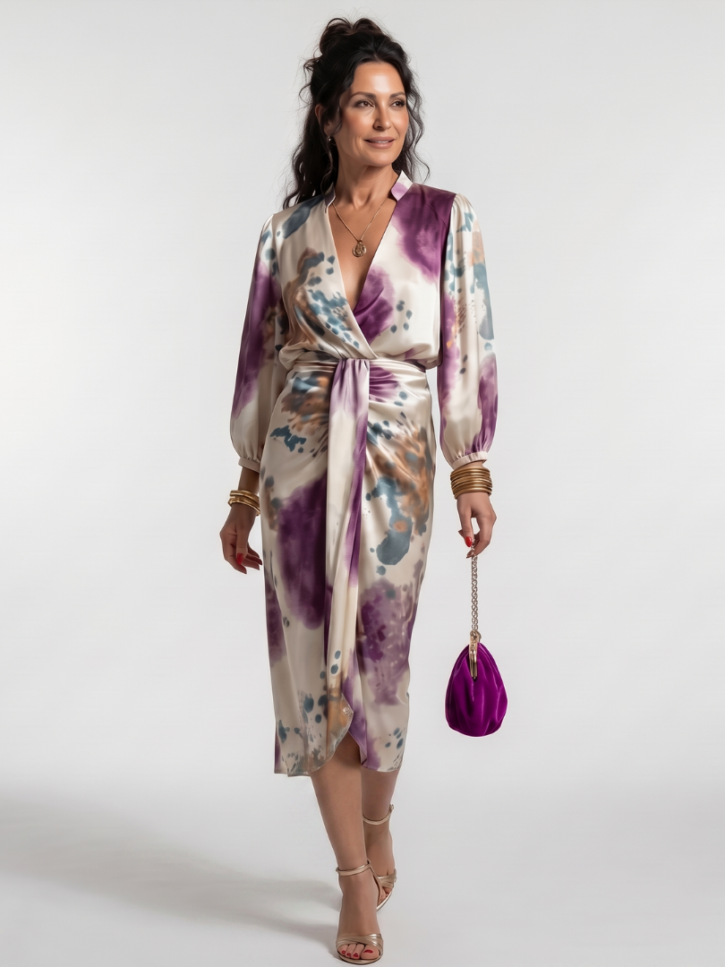 NORIA | Vestido de largo medio estampado con lazada en la cintura