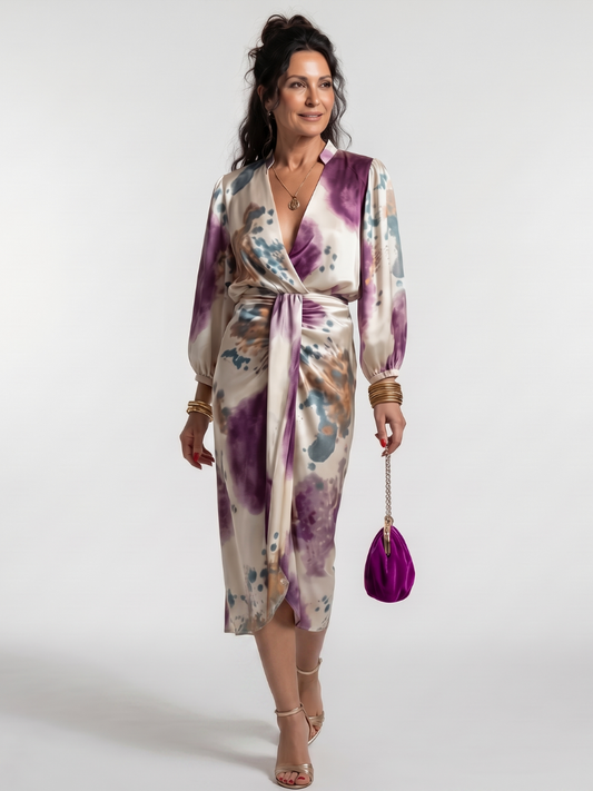 NORIA | Vestido de largo medio estampado con lazada en la cintura
