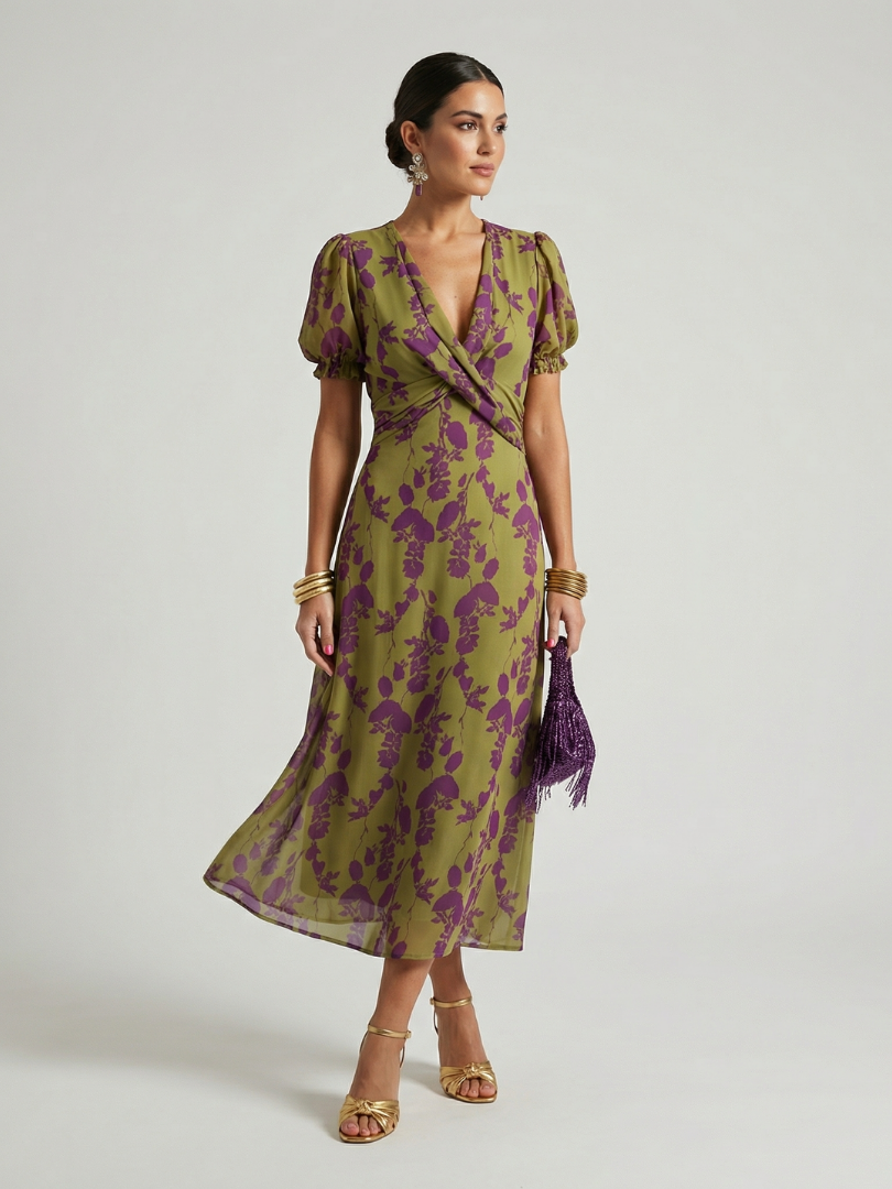 NORIA | Vestido de largo medio floral de corte relajado