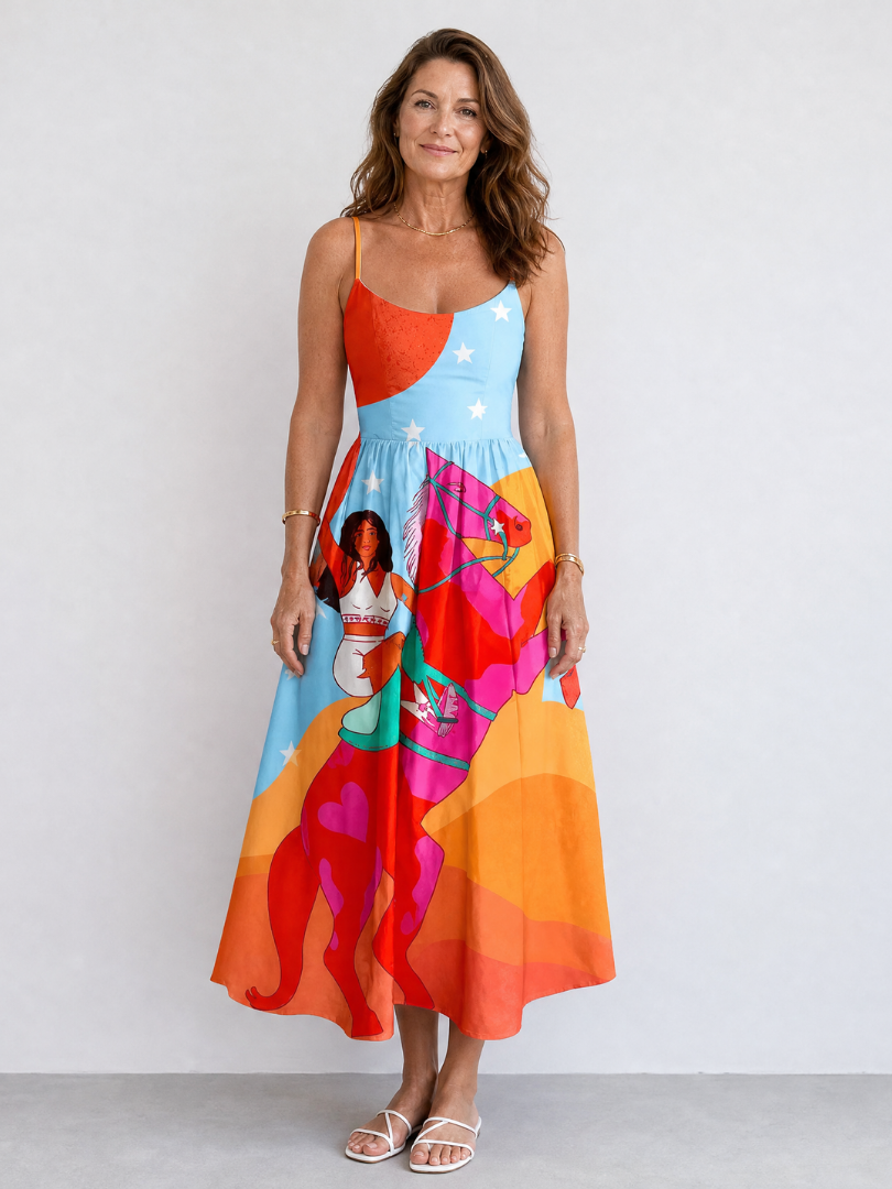 NORIA | Vestido de largo medio con estampado gráfico vaquero