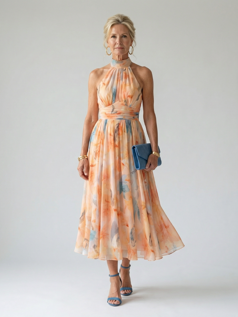 NORIA | Vestido de largo medio con suave escote al cuello