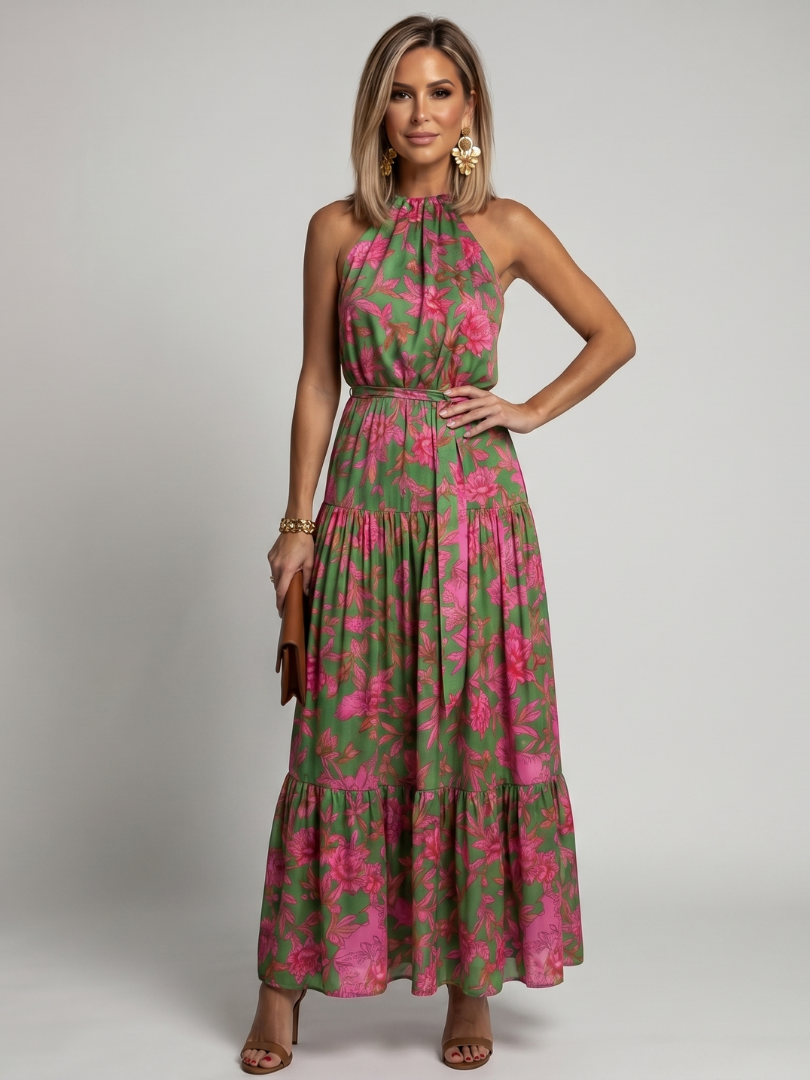 NORIA | Vestido de largo medio drapeado con escote al cuello