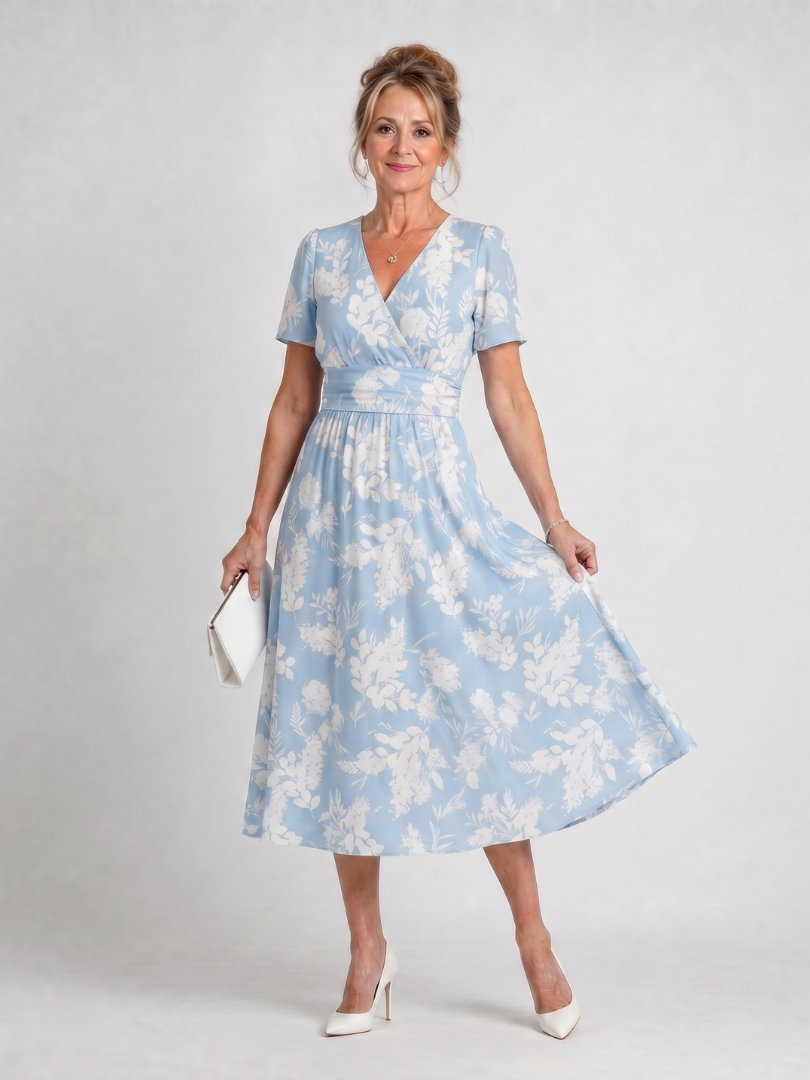 NORIA | Vestido de largo medio de manga corta con estampado floral