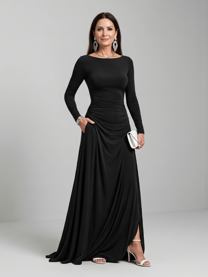 NORIA | Vestido largo fluido de manga larga con hombros descubiertos