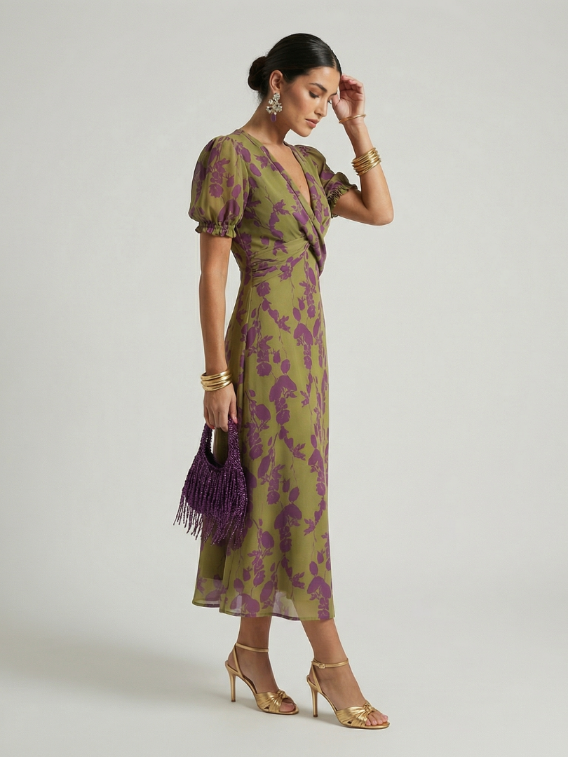NORIA | Vestido de largo medio floral de corte relajado