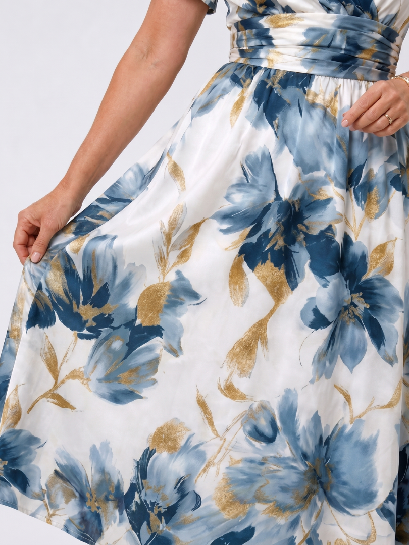 NORIA | Vestido de largo medio cruzado de manga corta con estampado floral