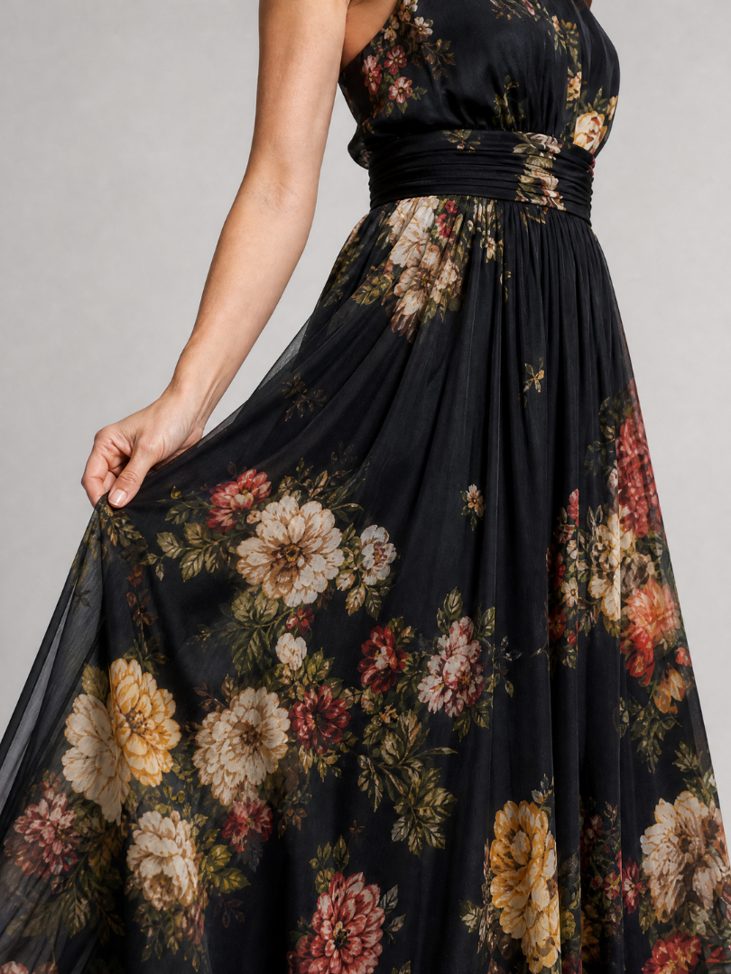 NORIA | Vestido de largo medio floral con escote al cuello