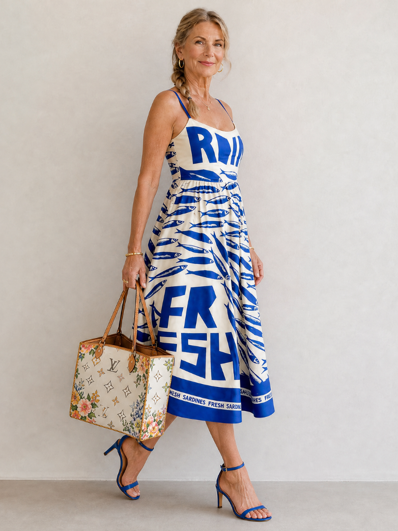 NORIA | Vestido de largo medio estampado con motivos de peces