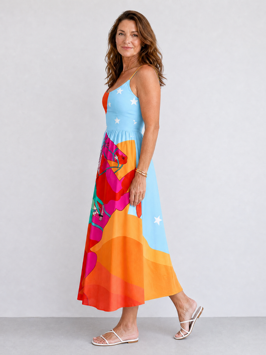 NORIA | Vestido de largo medio con estampado gráfico vaquero