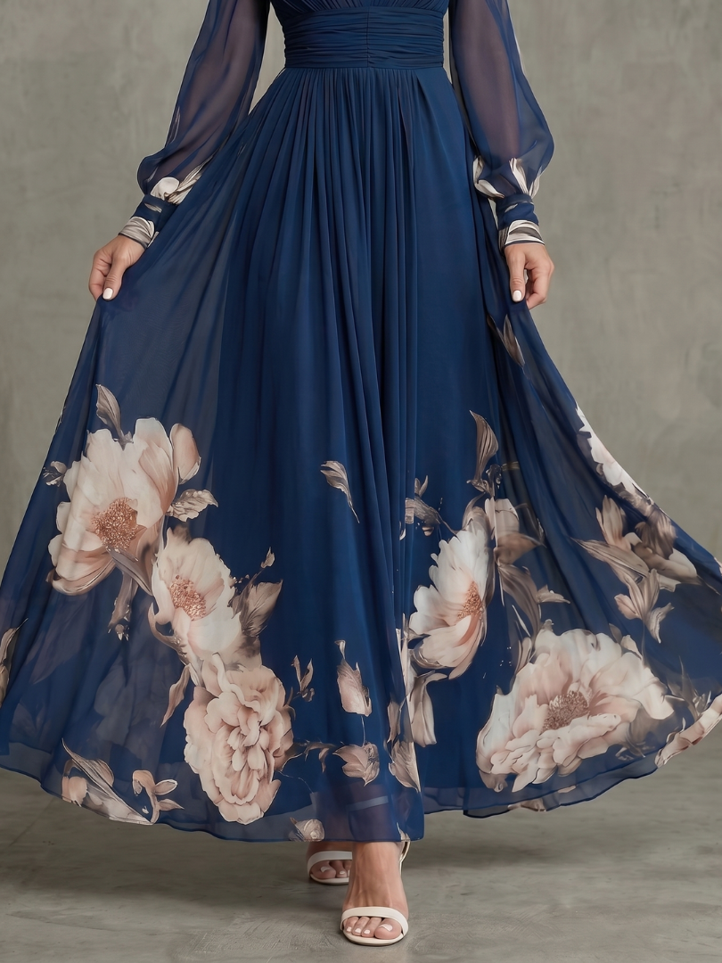 NORIA | Vestido largo con mangas plisadas semitransparentes
