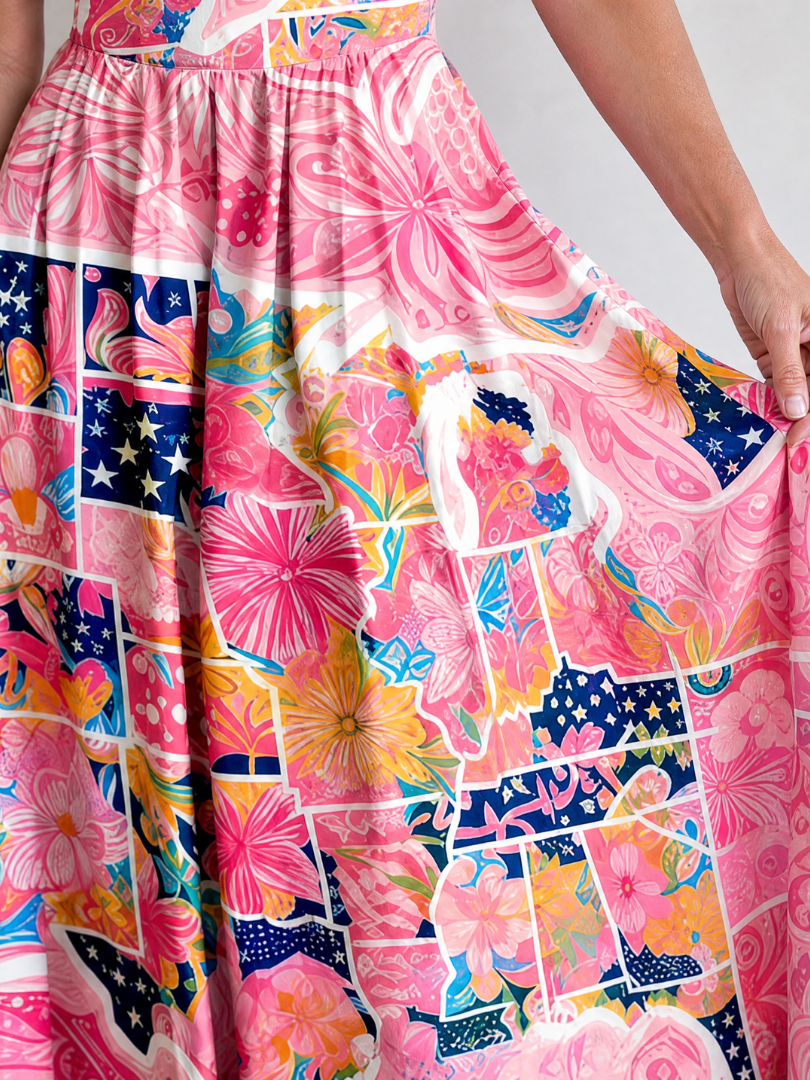 NORIA | Vestido de largo medio con estampado floral de retales