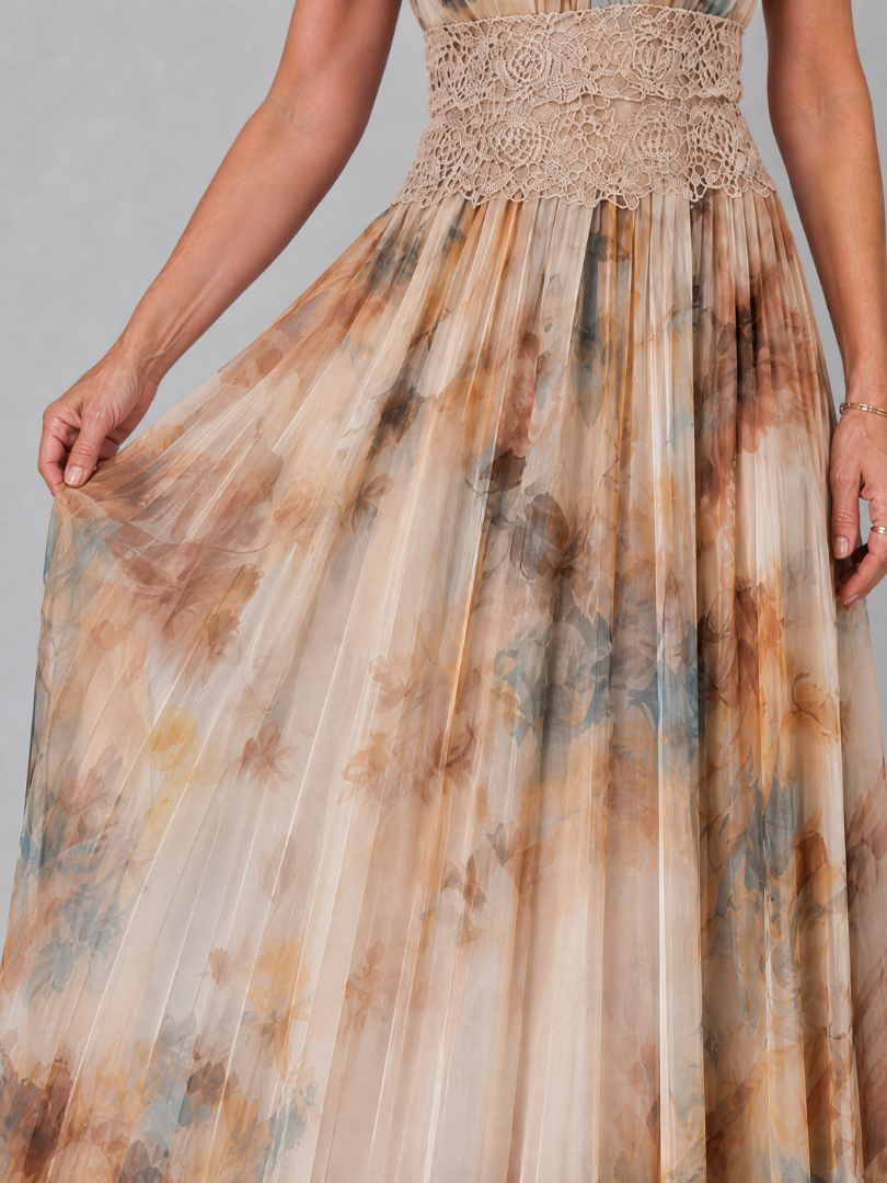 NORIA | Vestido largo con escote al cuello y cintura de encaje