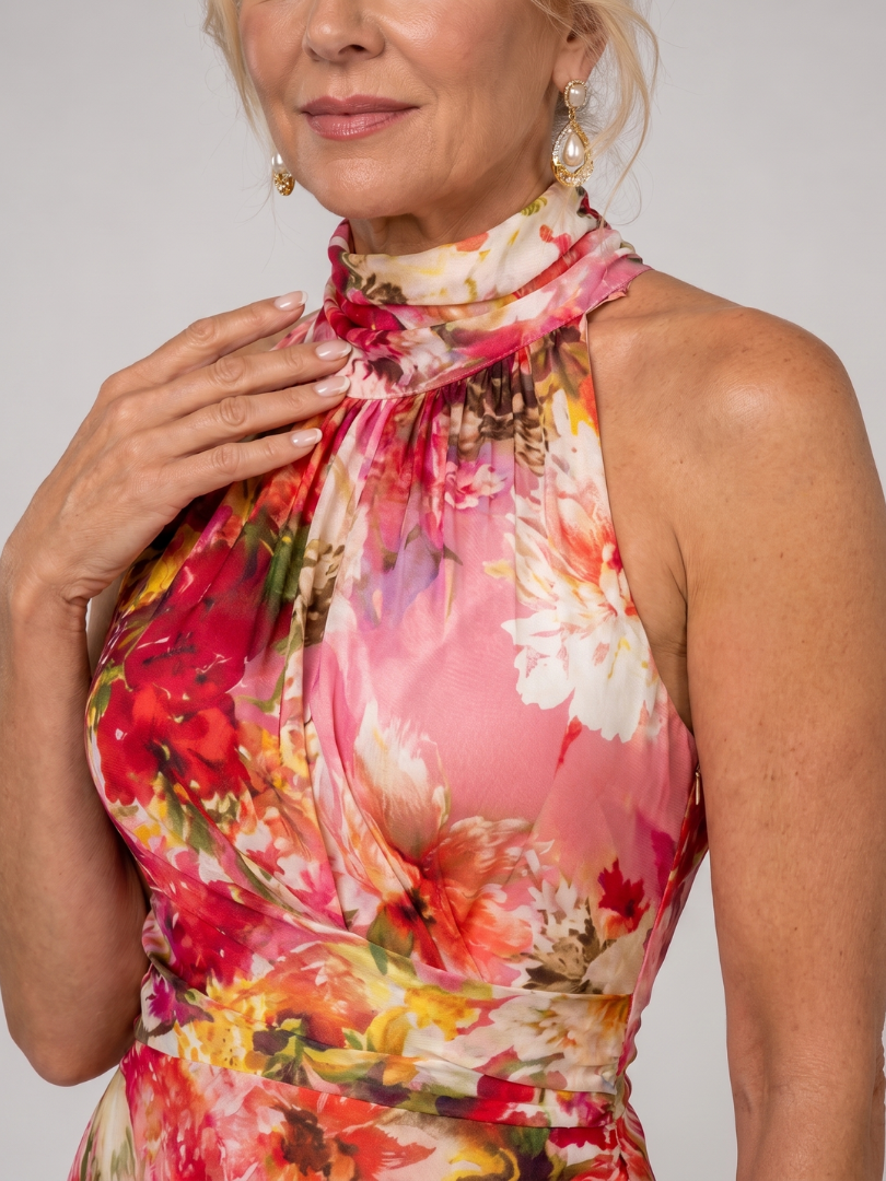 NORIA | Vestido largo con estampado floral y escote al cuello