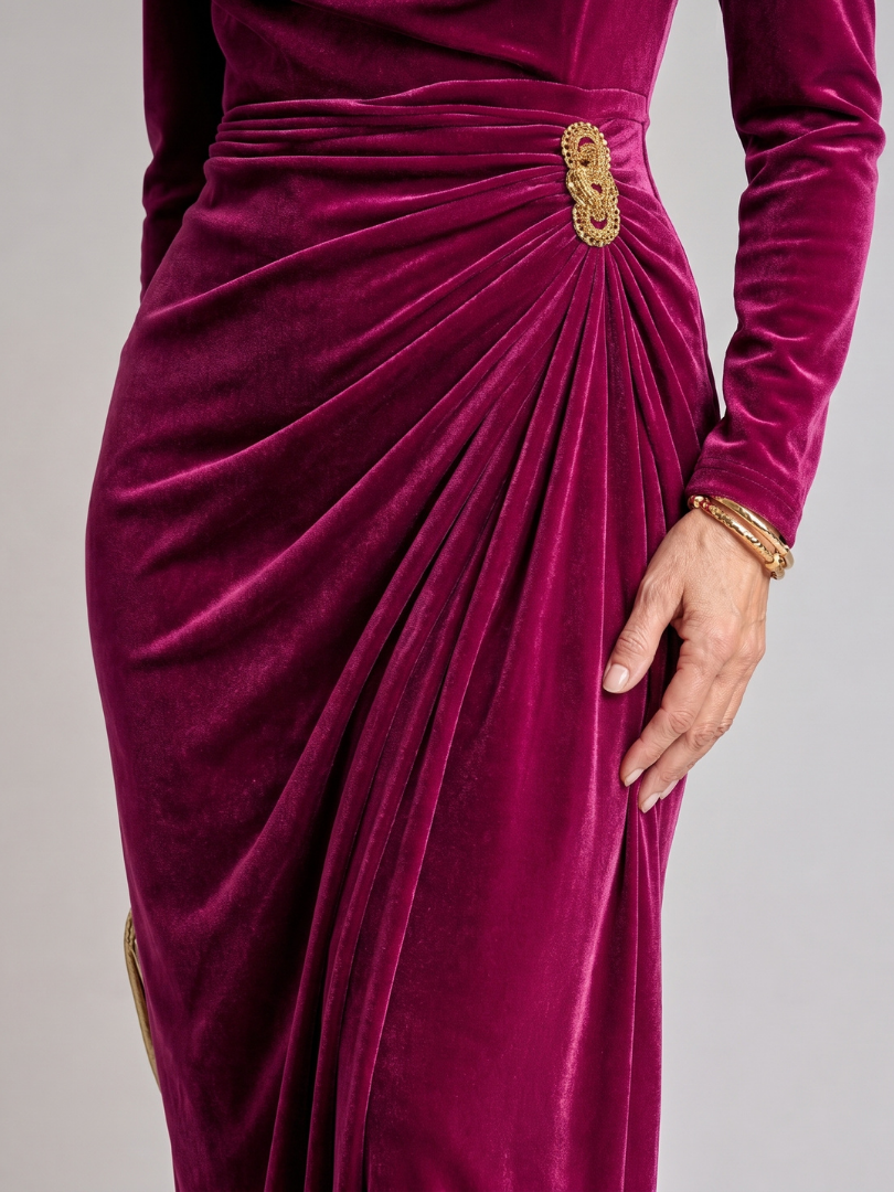 NORIA | Vestido de largo medio satinado con escote drapeado