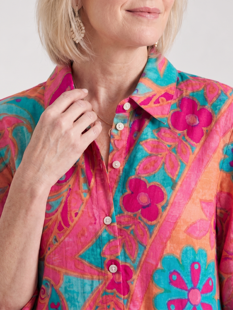 NORIA | Vestido de largo medio estampado con cuello y botones