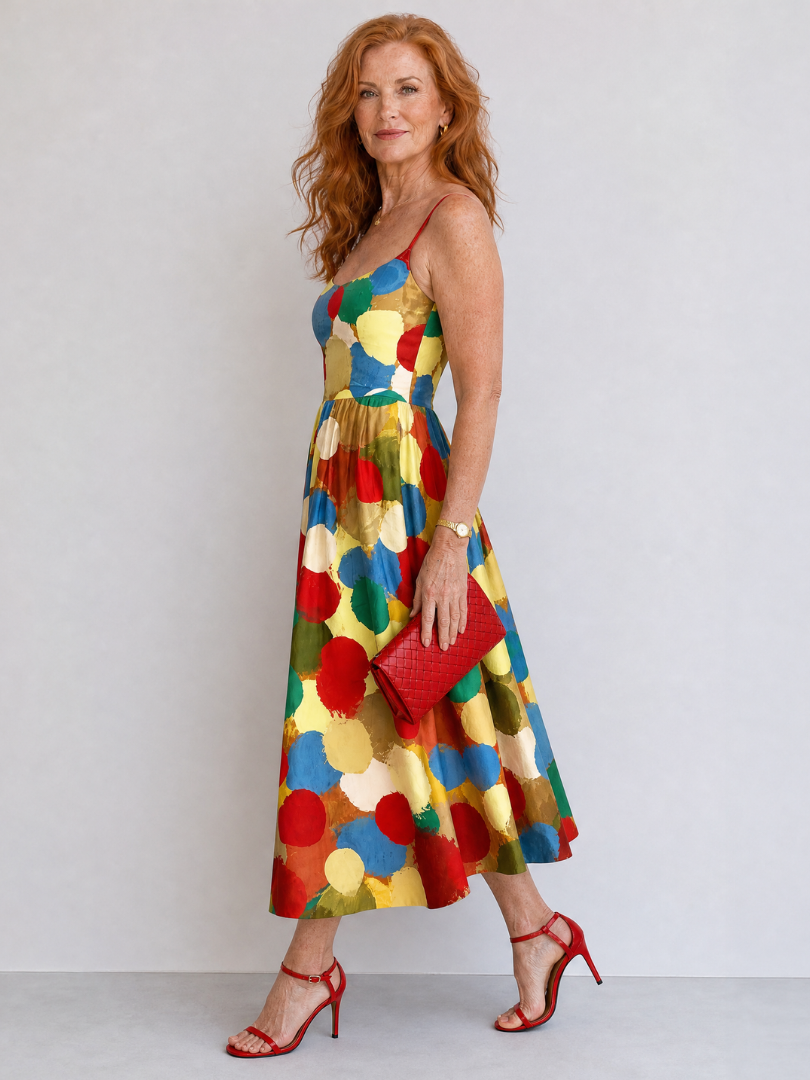 NORIA | Vestido de largo medio con estampado de lunares