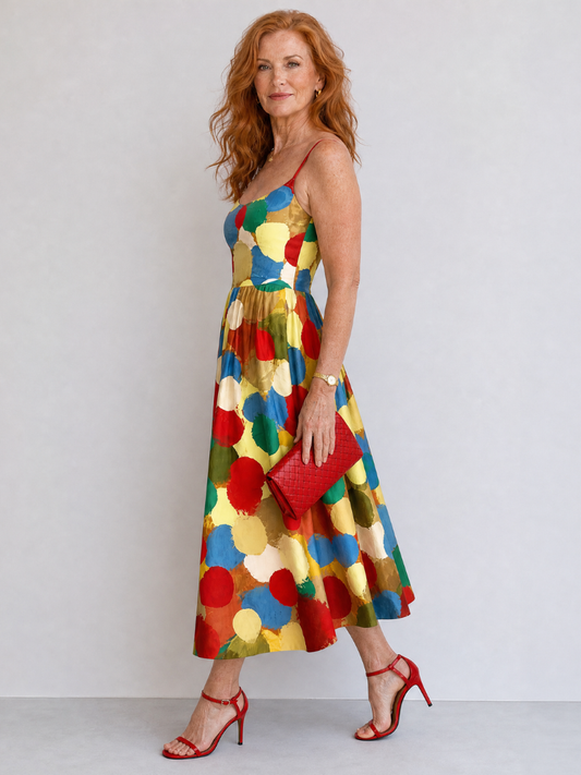 NORIA | Vestido de largo medio con estampado de lunares