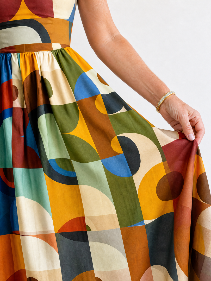 NORIA | Vestido de largo medio con estampado geométrico