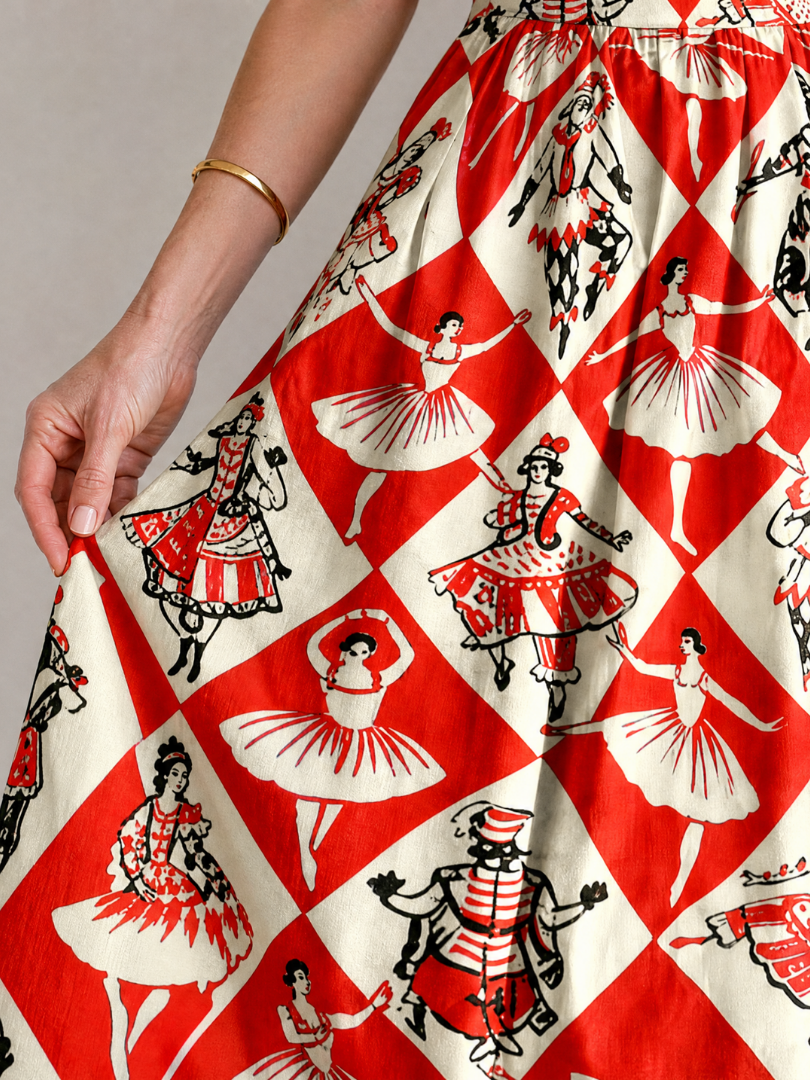 NORIA | Vestido de largo medio sin mangas con estampado de rombos