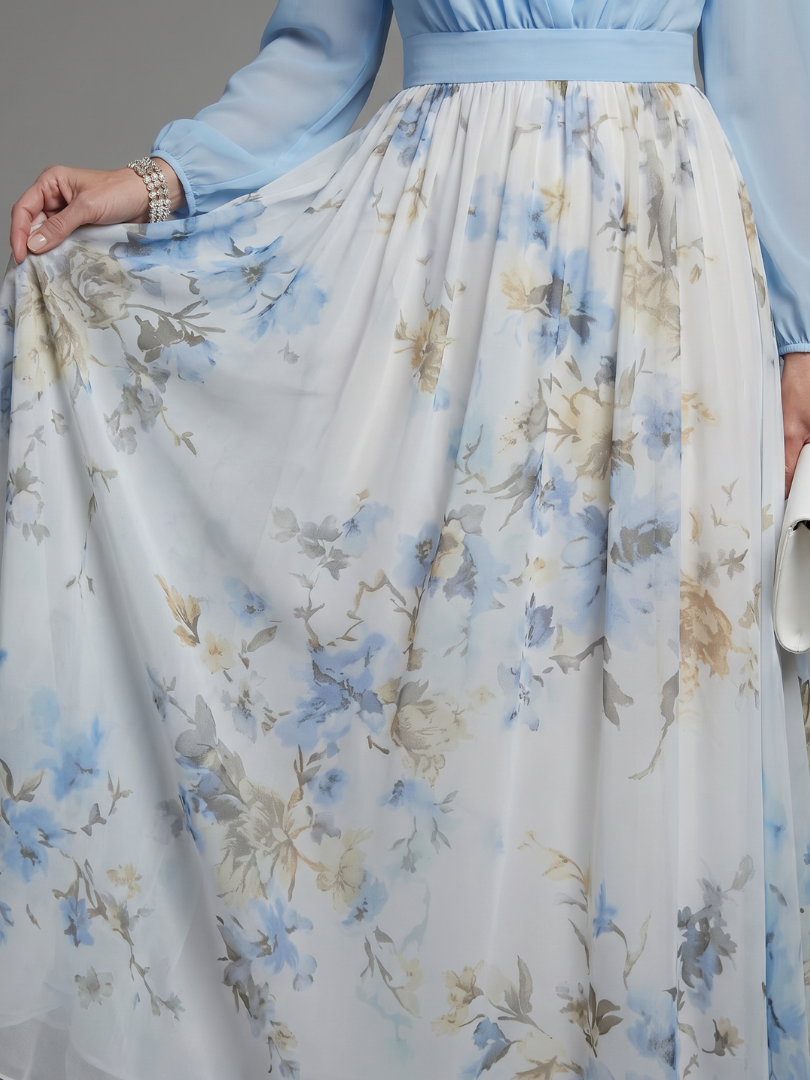 NORIA | Vestido largo floral con escote en V semitransparente