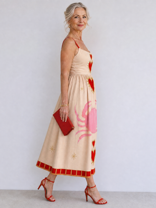 NORIA | Vestido de largo medio sin mangas con estampado de corazones