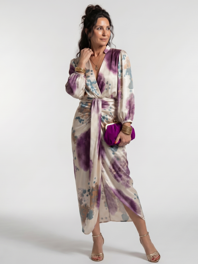 NORIA | Vestido de largo medio estampado con lazada en la cintura