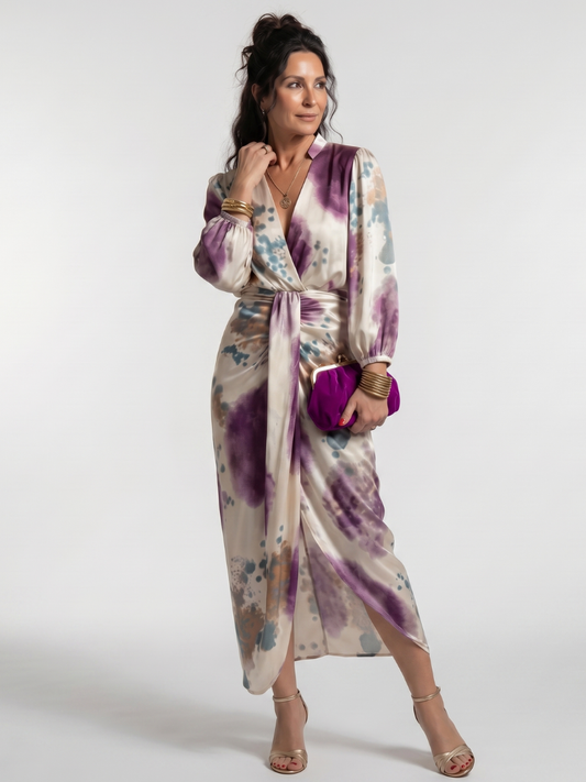 NORIA | Vestido de largo medio estampado con lazada en la cintura